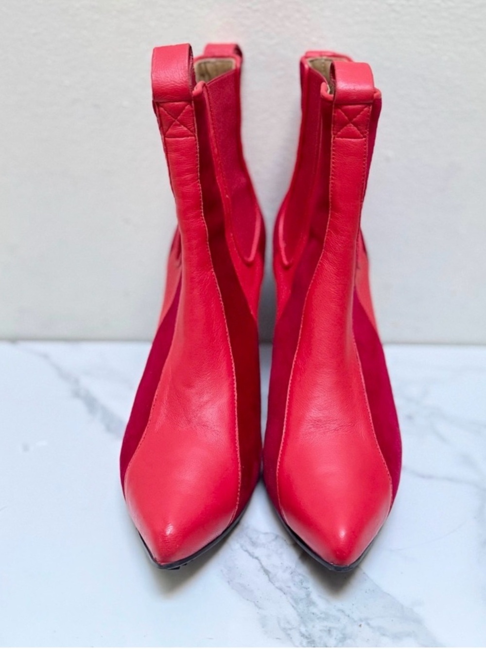 John Fluevog Fast Cars Le Mans Platform Red Velvet Chelsea Boots - Picture 5 of 13